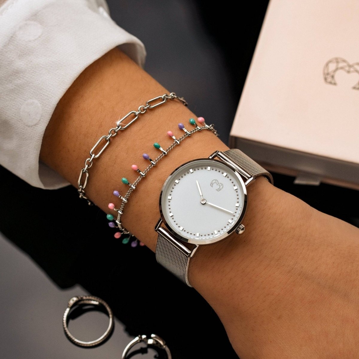 "Juliet" Watch ~ SilverWhite - Milas Jewels Shop